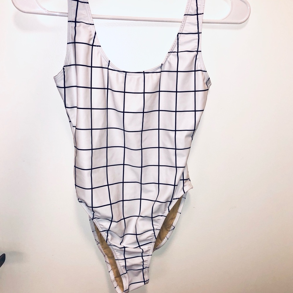 American apparel swimsuit black white grid checker